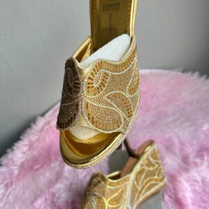 Stoned Beaded  gold Wedge